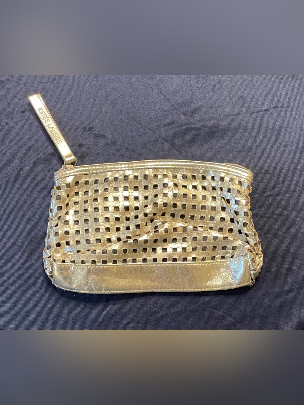 Estee Lauder Metallic Gold Woven Wristlet Pouch